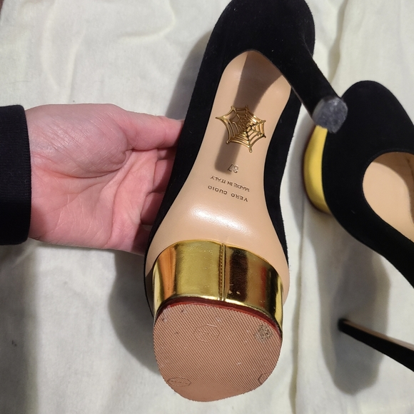 Charlotte olympia gold platform black suede heel - Picture 3 of 4